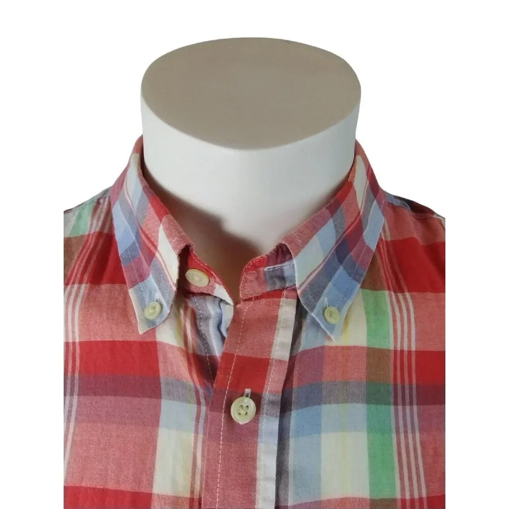 Merona Mens XXL Lightweight Red Plaid Short Sleeve Button Down Casual Shirt - Picture 5 of 12